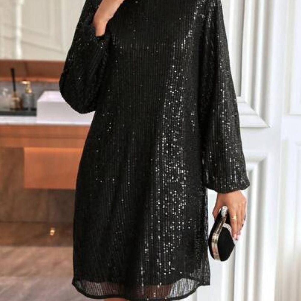 Black sequined holiday party NYE Dress Emery Rose Women's Medium NWT